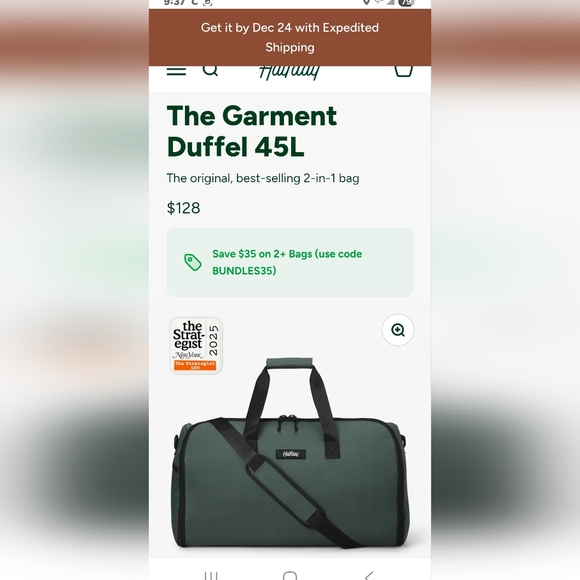 HALFDAY 45LITER GARMENT/DUFFEL BAG IN GREEN.